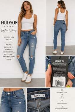 HUDSON LANA BOYFRIEND SKINNY JEANS SIZE 28 NWT $195 MSRP